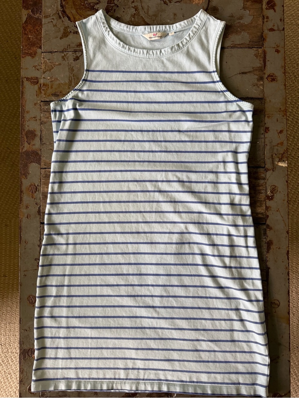 Vineyard Vines Striped Sleeveless Light Blue Cotton Tank Dress-Dark Blue Stripes